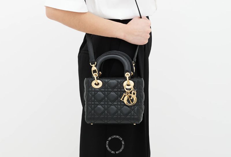 cac mau tui xach thoi trang hot Mẫu túi Dior Mini Lady Dior Black Cannage Lambskin