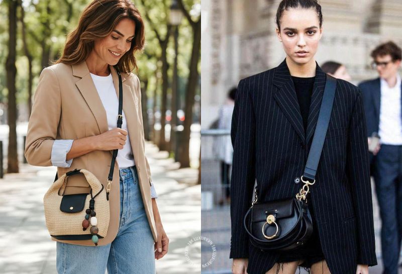 Phối túi đeo chéo nữ với blazer sang trọng