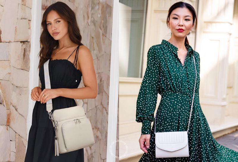 Phối túi đeo chéo nữ với váy liền nữ tính
