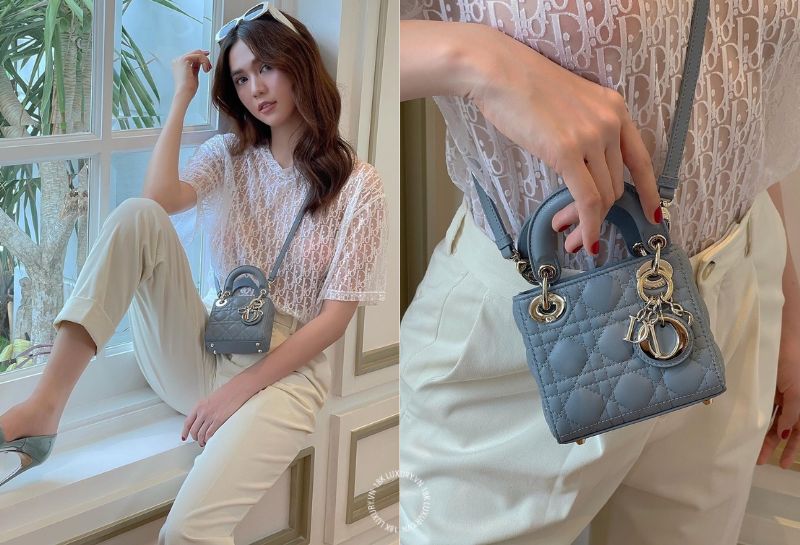 Mẫu túi Micro Lady Dior màu xanh da trời Cloud Blue