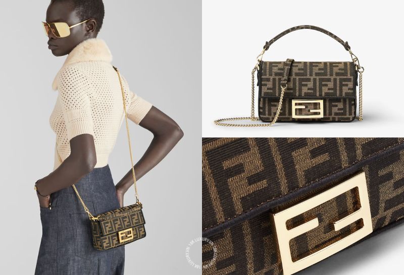 Mẫu túi Fendi Baguette Mini Brown FF Jacquard Fabric Bag