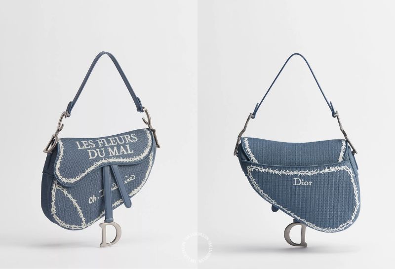 Mẫu túi Saddle Bag with Strap Blue and White Book Cover Embroidery