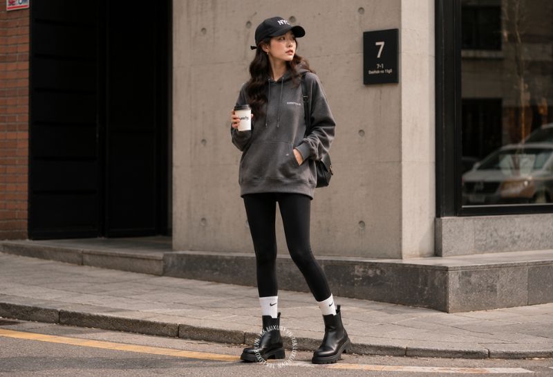 Boot cổ thấp phối quần Legging và Hoodie