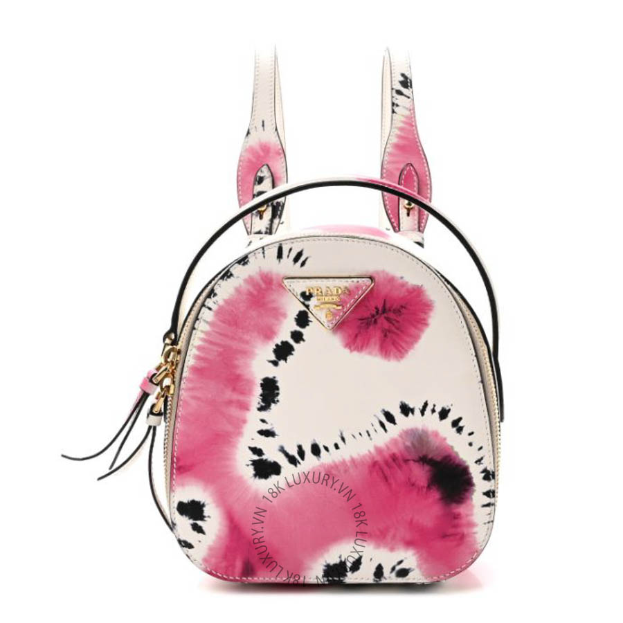Balo Prada City Calfskin Tie Dye Print Mini Odette Backpack White Pink Black FPTP275