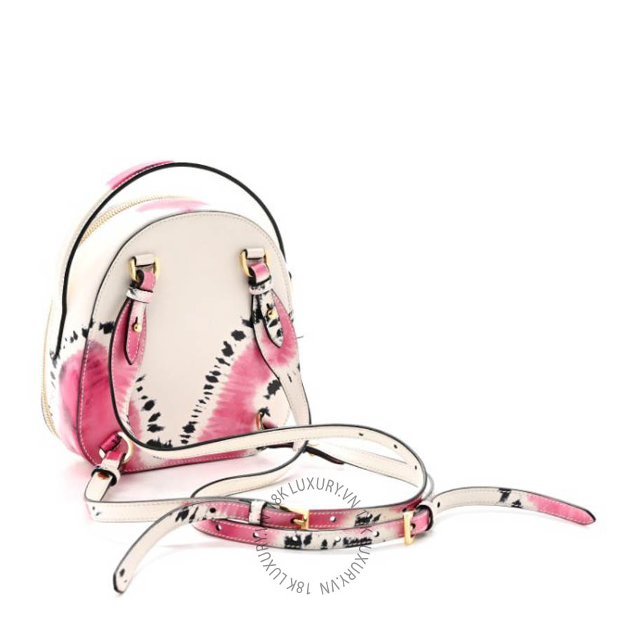 Balo Prada City Calfskin Tie Dye Print Mini Odette Backpack White Pink Black FPTP275