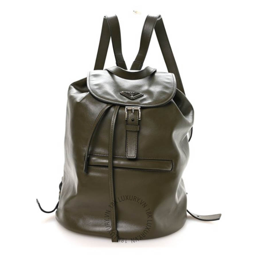 Balo Prada Soft Calf Cinch Backpack Militare FPTP251