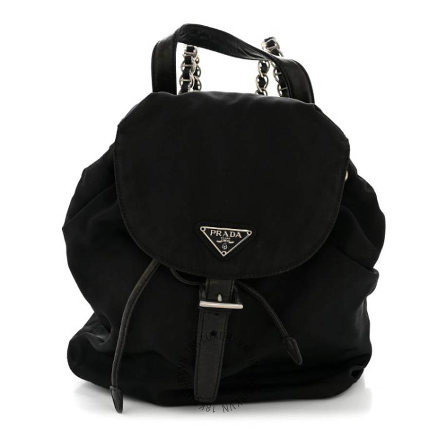 Balo Prada Tessuto Nylon Vela Chain Backpack Black FPTP172