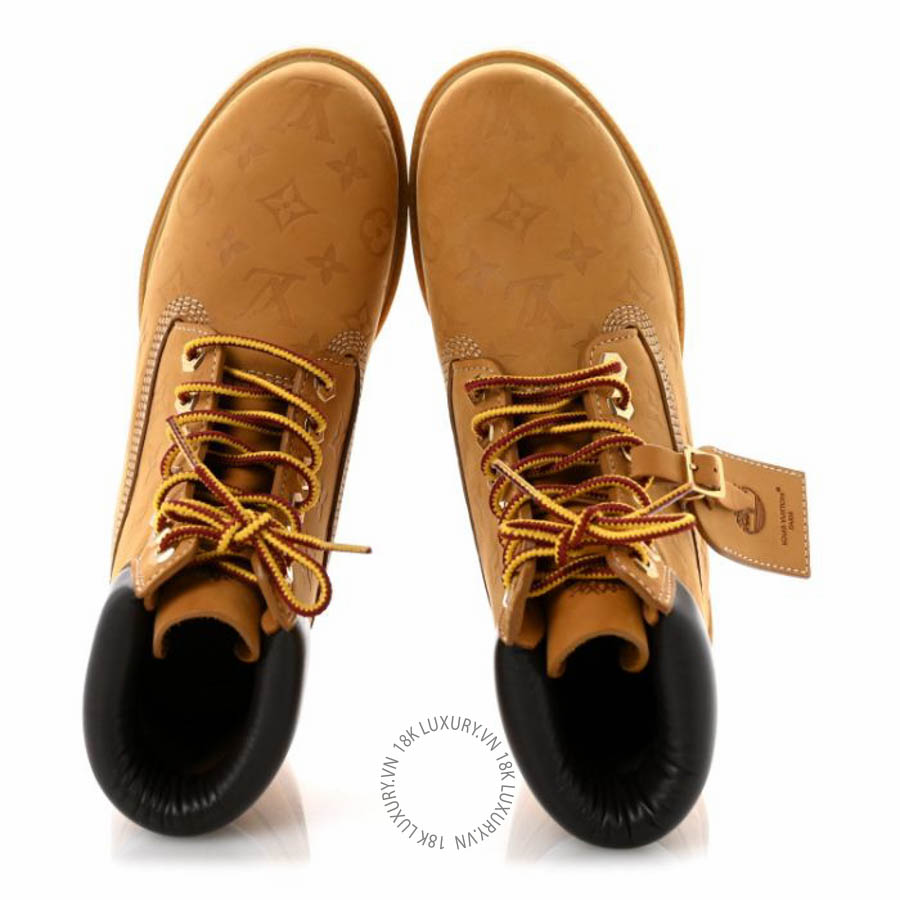Boots Louis Vuitton Grained Calfskin Monogram Macassar Mens LV Rider Boots Safran Yellow FPGL178