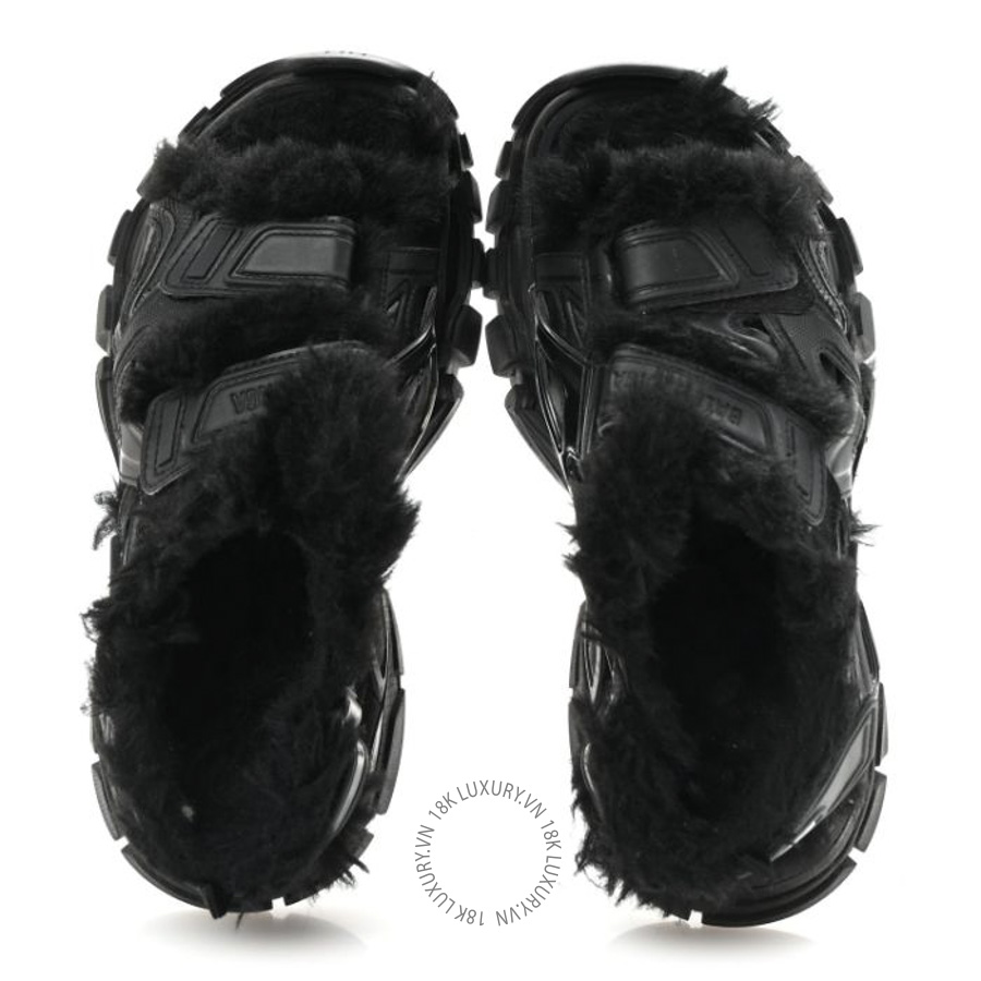 Dép Balenciaga Faux Fur Rubber Mesh Track Sandals Black SDB009