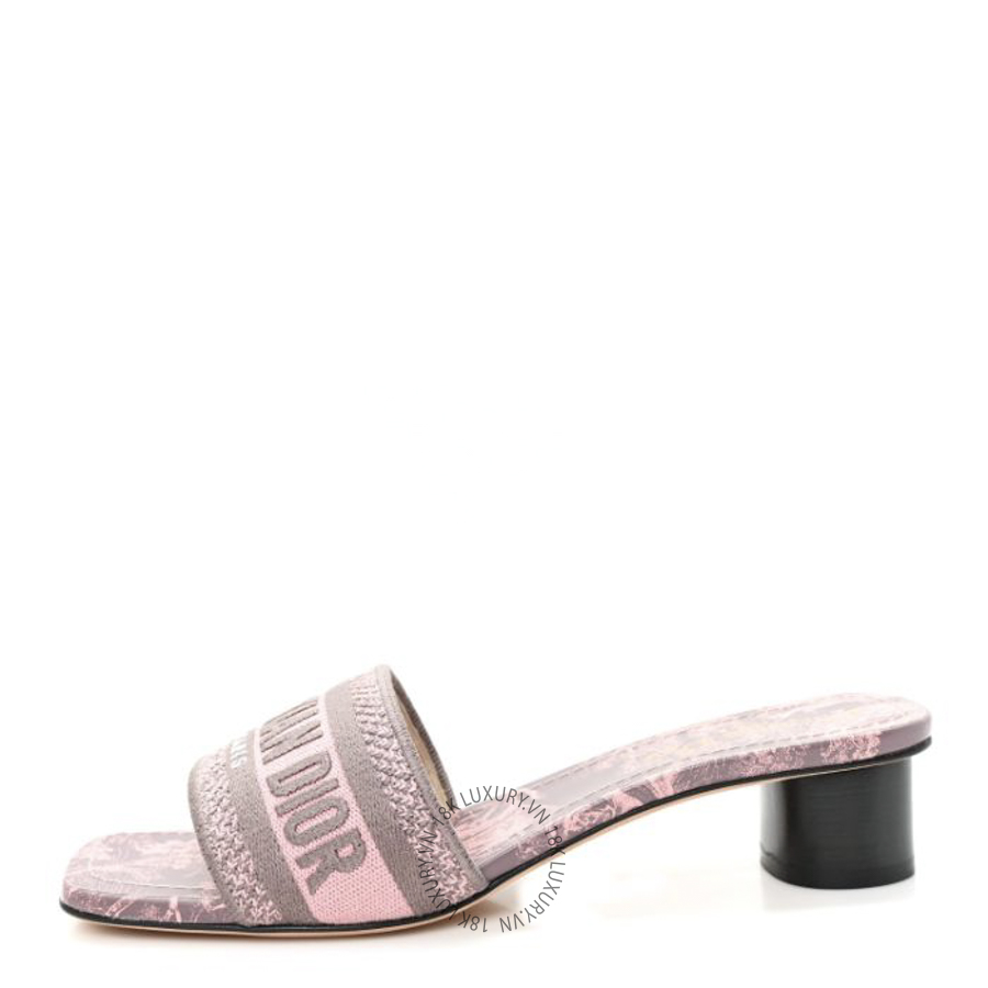 Dép cao gót Christian Dior Canvas Toile De Jouy Embroidered Dwaymm Slide Sandals Quartz Grey BKJ064