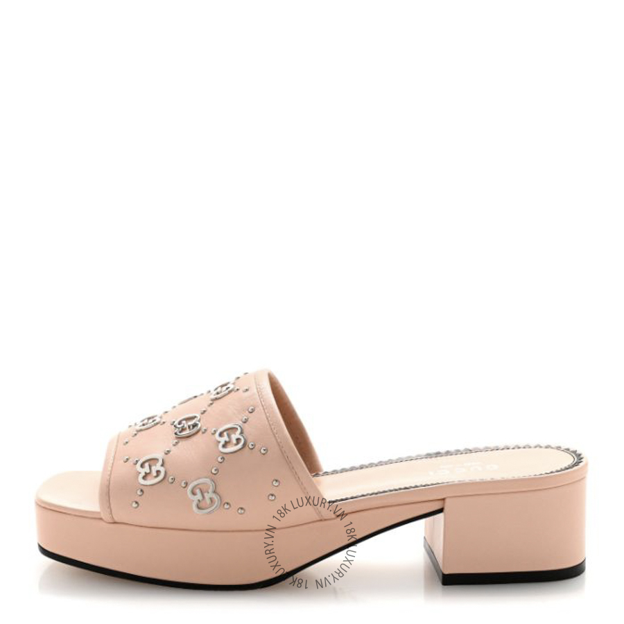 Dép cao gót Gucci Malaga Kid Interlocking G Studs 25/85mm Platform Sandals Perfect Pink TQT253