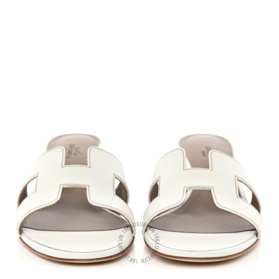 Dép cao gót Hermes Calfskin Oasis Sandals White FGH111