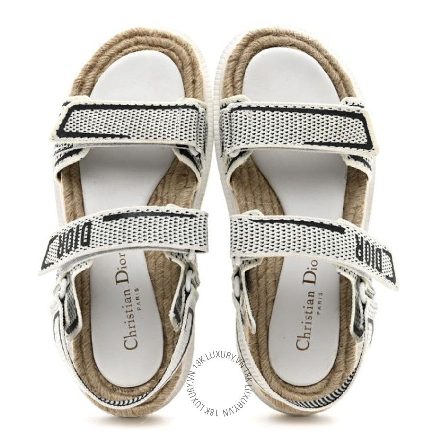 Dép Christian Dior Technical Knit Jute Dioract 10mm Sandals White Black BKJ052