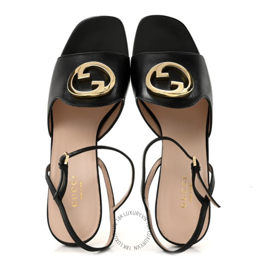 Dép Gucci Malaga Kid Blondie 85mm Slingback Sandals Black TQT015