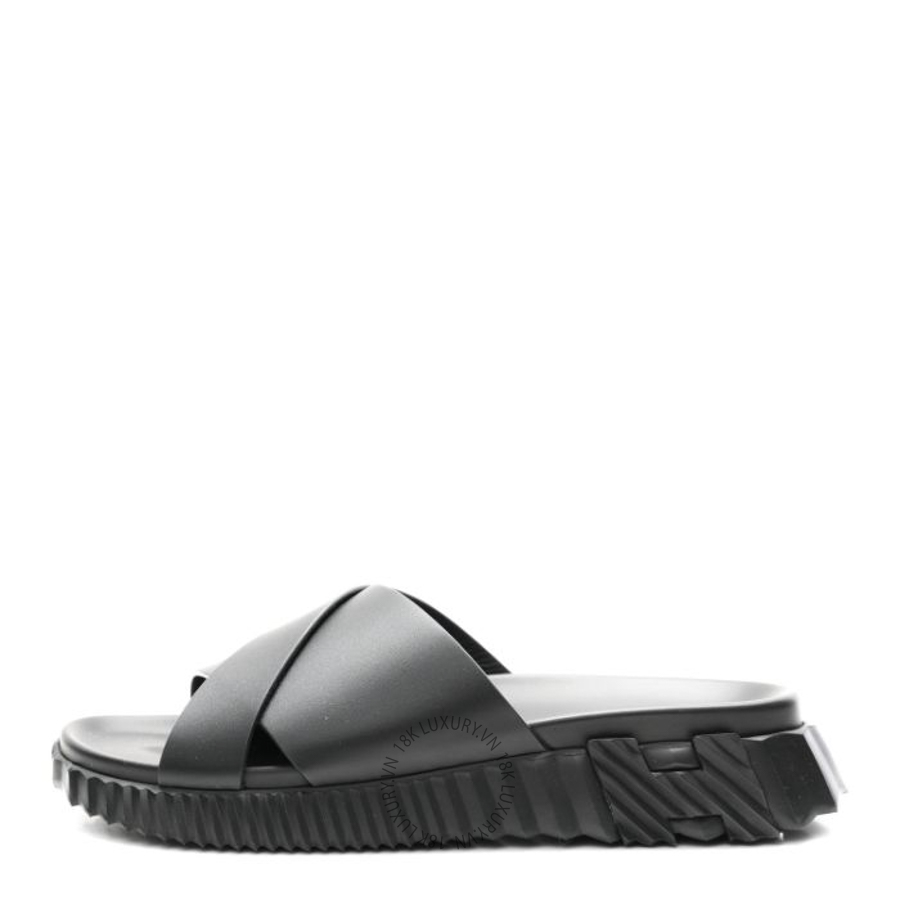 Dép quai chéo Hermes Nappa Unisex Infra Sandals Black FGH229