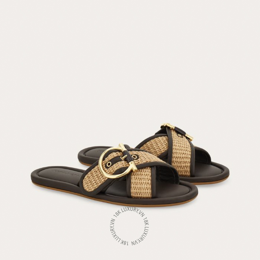 Dép quai chéo Salvatore Ferragamo Double strap Gancini ornament slide 01L712793784 DSV017