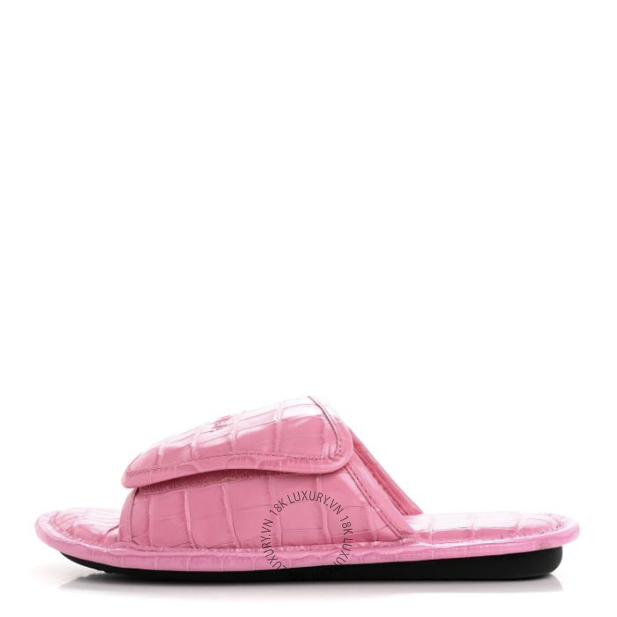 Dép quai ngang Balenciaga Calfskin Logo Crocodile Embossed Slides Fuxia SDB003