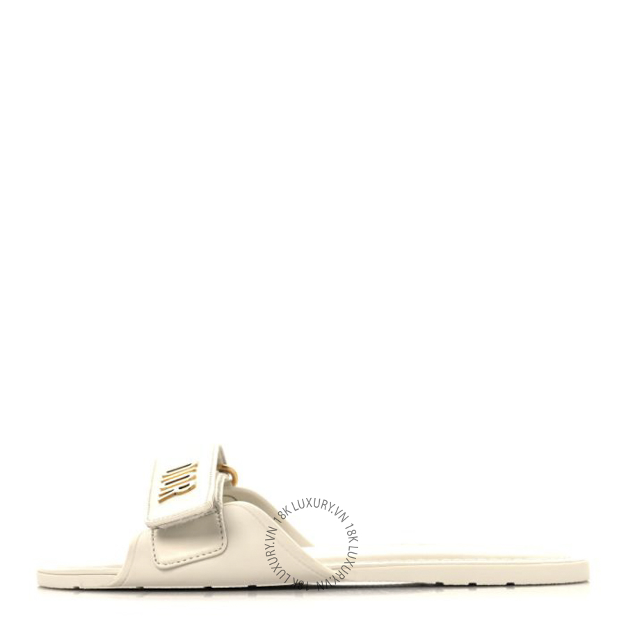 Dép quai ngang Christian Dior Lambskin Rubber Dioriviera Dioract Flat Slide Sandals White BKJ033