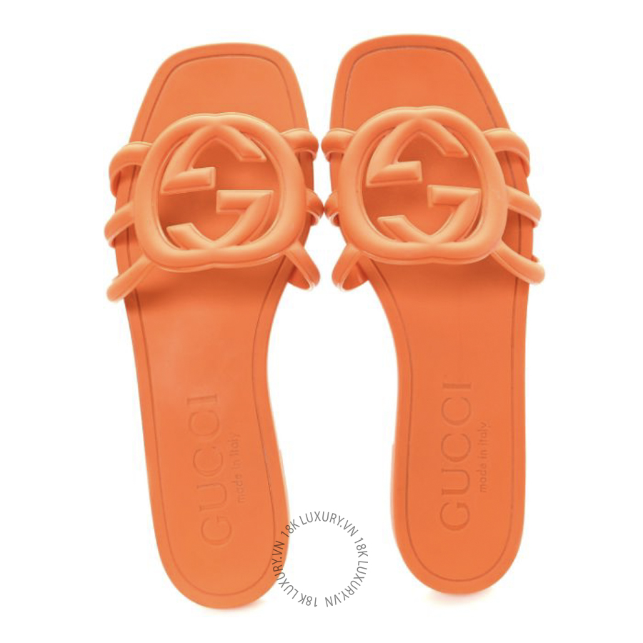 Dép quai ngang Gucci Rubber Interlocking G Womens Slide Sandals Persimmon Orange TQT224