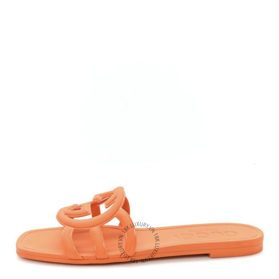 Dép quai ngang Gucci Rubber Interlocking G Womens Slide Sandals Persimmon Orange TQT224