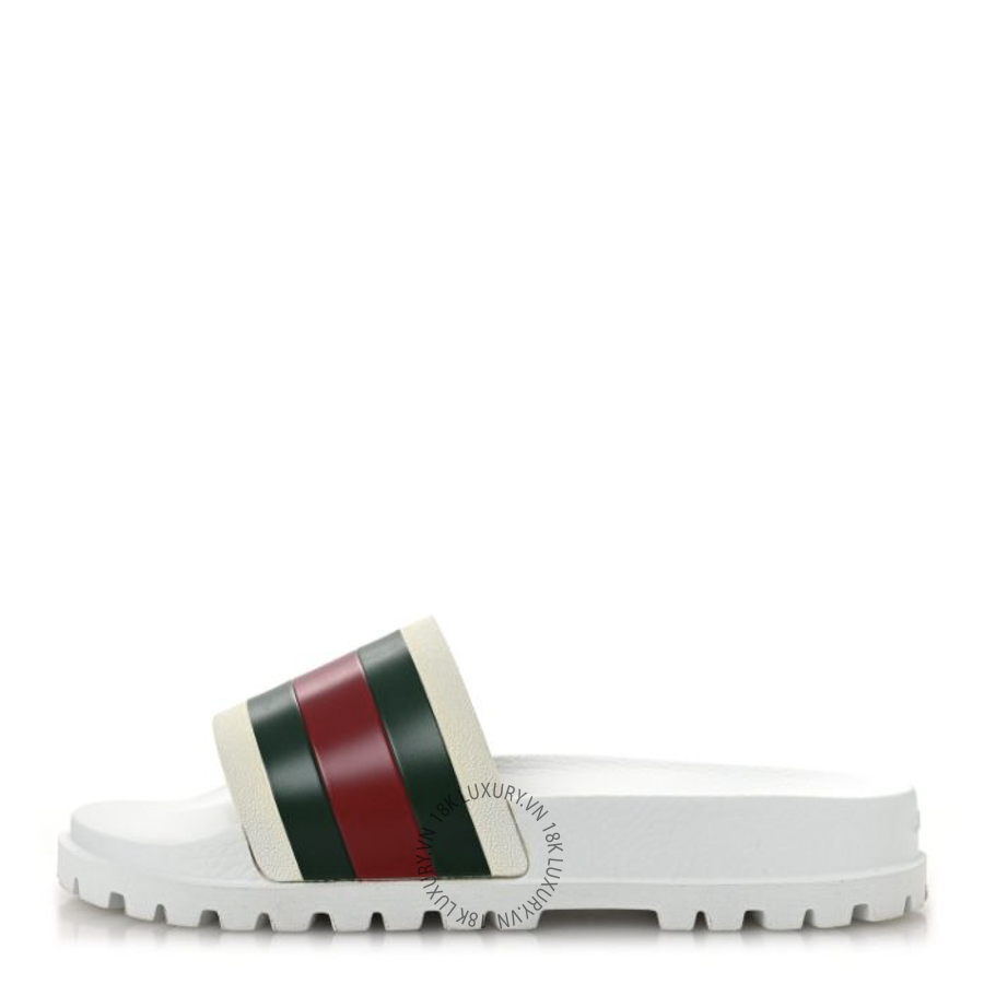Dép quai ngang Gucci Rubber Web Mens Lug Sole Slide Sandals Great White Green Red TQT023