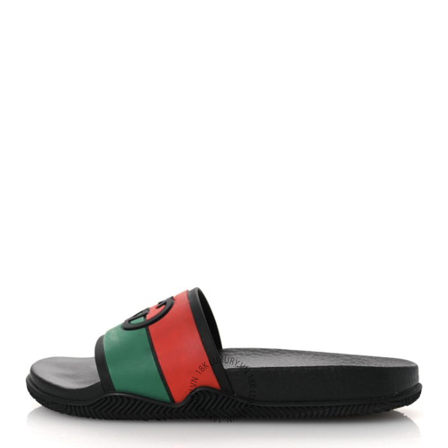 Dép quai ngang Gucci Rubber Web Womens Interlocking G Slide Sandals Black Green Red TQT335