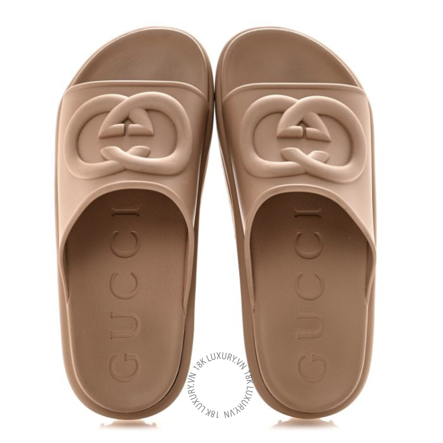Dép quai ngang Gucci Soft Rubber Mens Interlocking G Platformmm Slide Sandals Vintage Camel TQT276