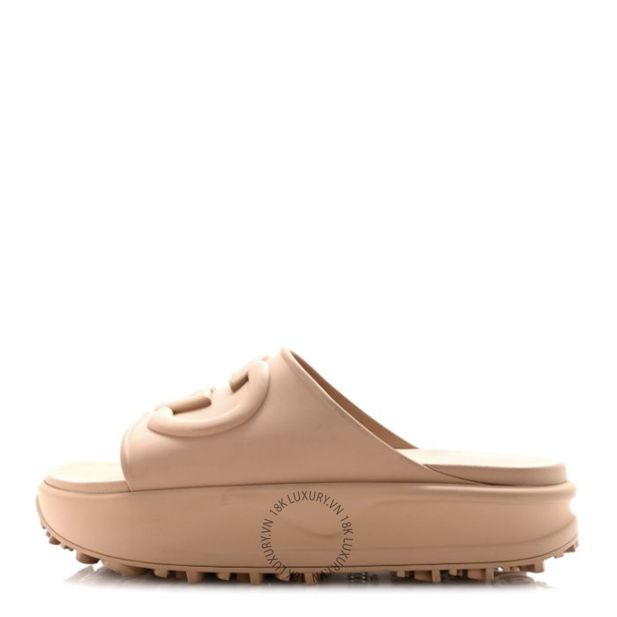 Dép quai ngang Gucci Soft Rubber Mens Interlocking G Platformmm Slide Sandals Vintage Camel TQT276