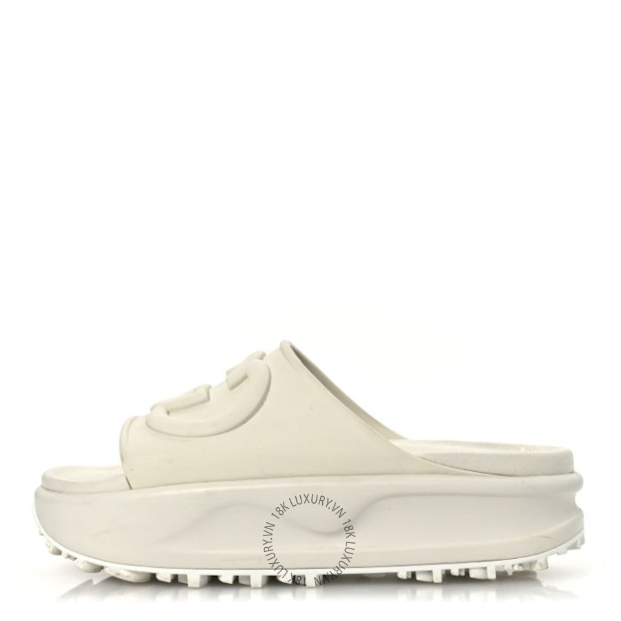Dép quai ngang Gucci Soft Rubber Womens Interlocking G Platformmm Slide Sandals Off White TQT190