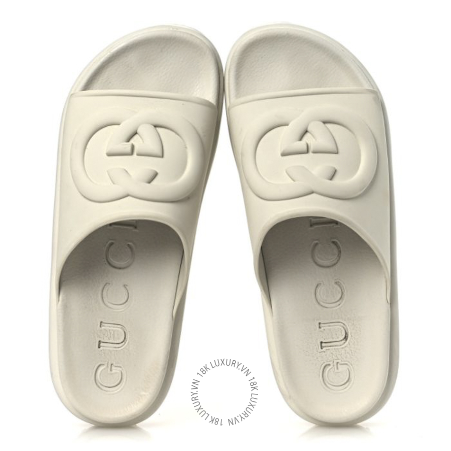 Dép quai ngang Gucci Soft Rubber Womens Interlocking G Platformmm Slide Sandals Off White TQT190