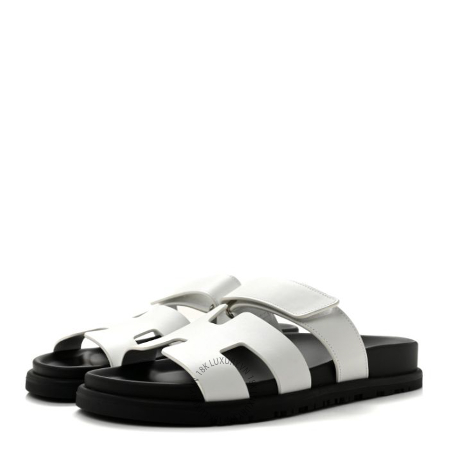 Dép quai ngang Hermes Calfskin Chypre Sandals White FGH098 13 Dép quai ngang Hermes Calfskin Chypre Sandals White FGH098