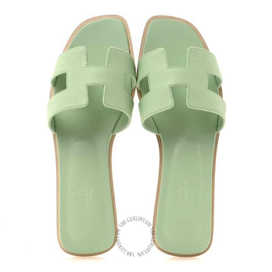 Dép quai ngang Hermes Epsom Oran Sandals Vert Jade FGH147