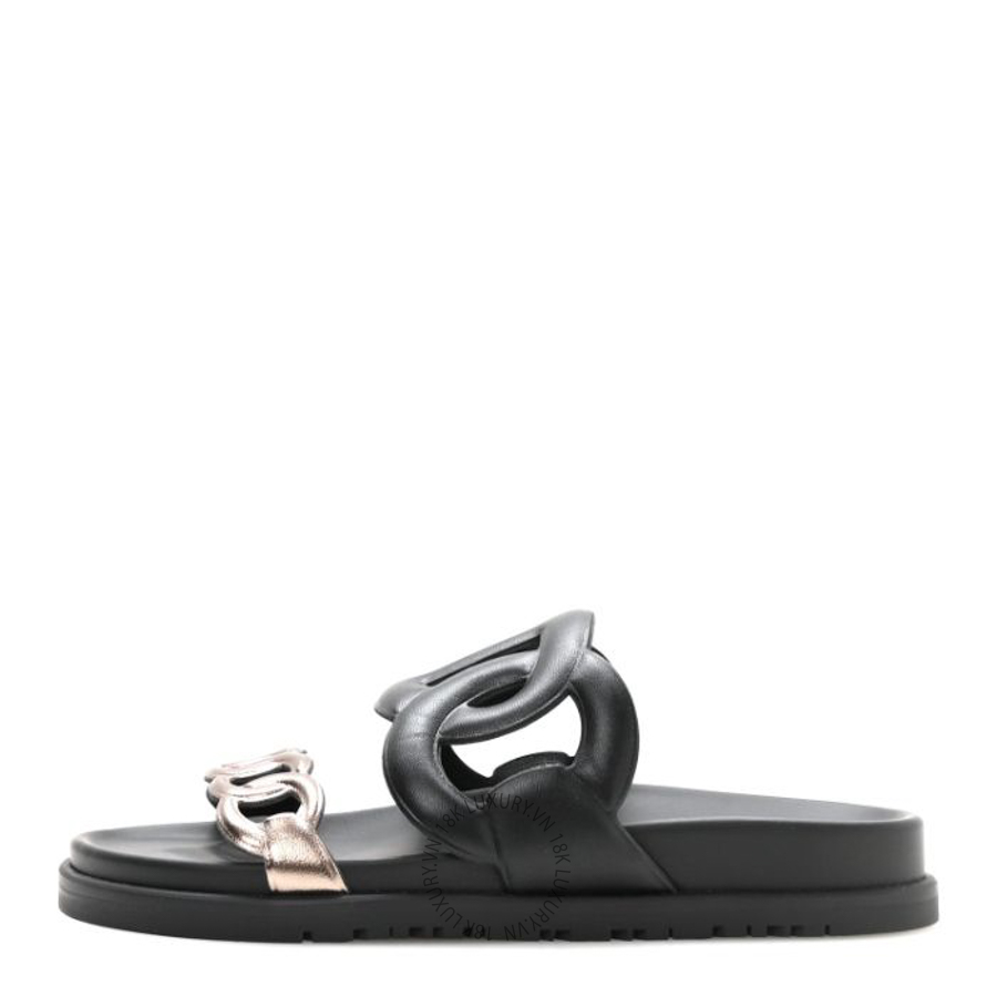 Dép quai ngang Hermes Metallic Nappa Extra Sandals Black Mordore FGH040