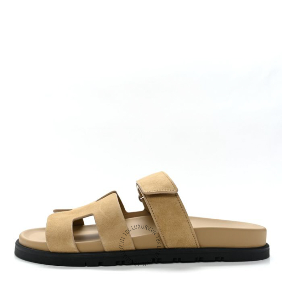 Dép quai ngang Hermes Suede Goatskin Chypre Sandals Beige Lin FGH054