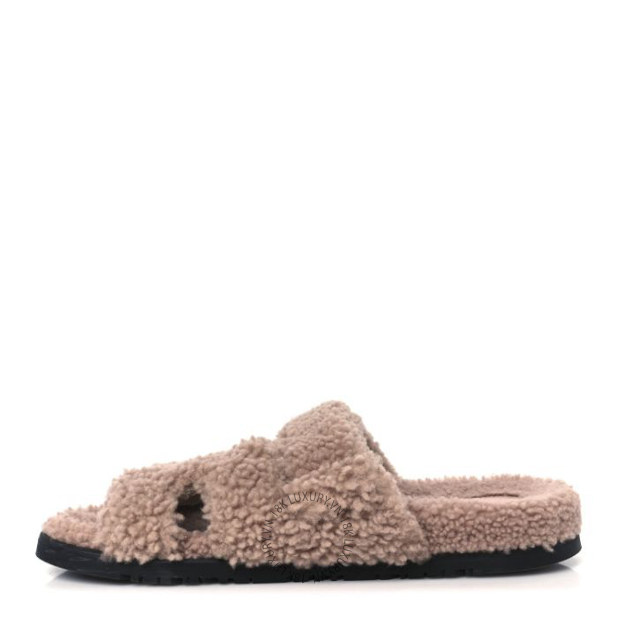 Dép quai ngang Hermes Woolskin Chypre Sandals Bois De Santal FGH262
