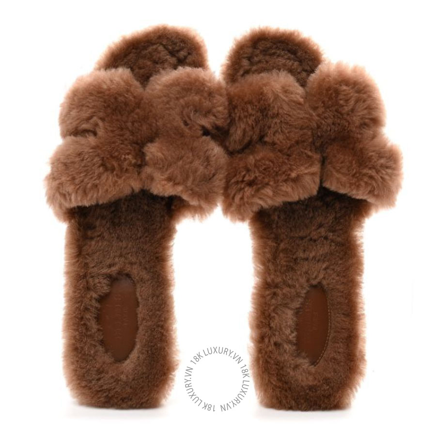 Dép quai ngang Hermes Woolskin Oran Sandals Naturel FGH185