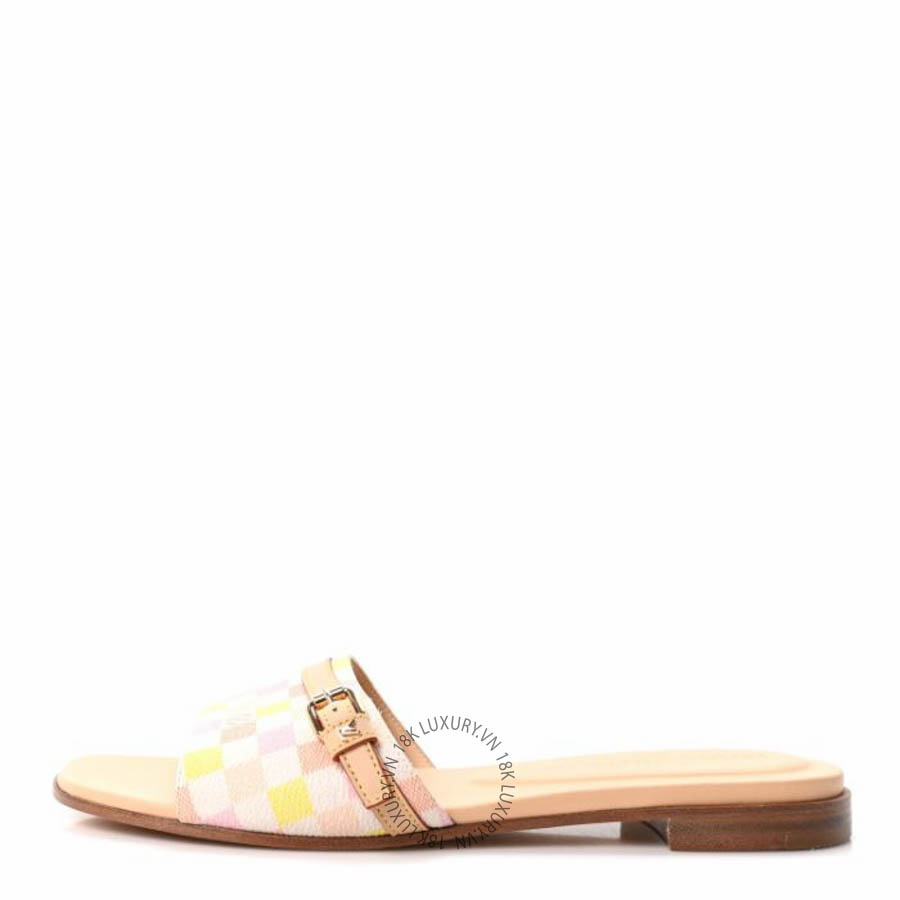 Dép quai ngang Louis Vuitton Damierlicious Neo Revival Flat Mule Sandals Rose Peach FPGL084