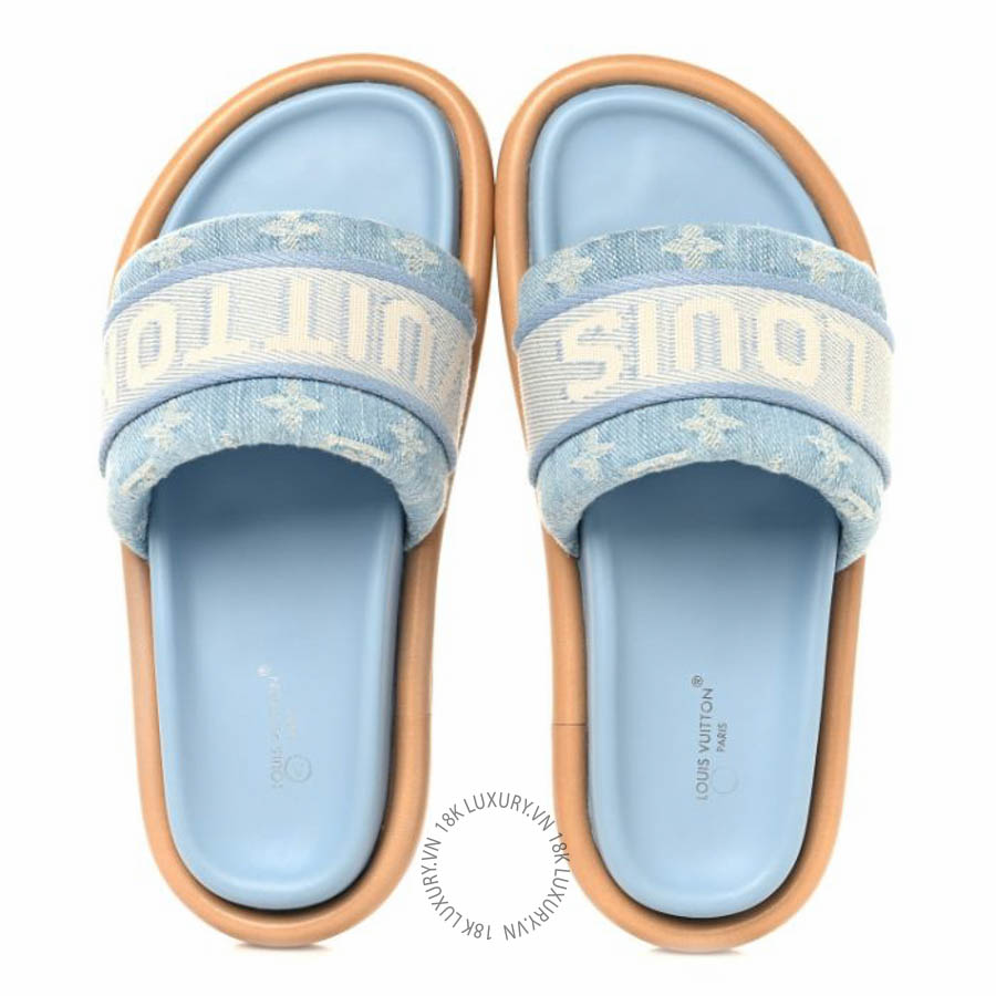Dép quai ngang Louis Vuitton Monogram Denim LV Bliss Womens Comfort Mules Turquoise FPGL103
