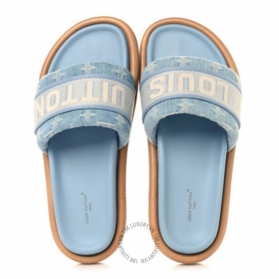 Dép quai ngang Louis Vuitton Monogram Denim LV Bliss Womens Comfort Mules Turquoise FPGL136