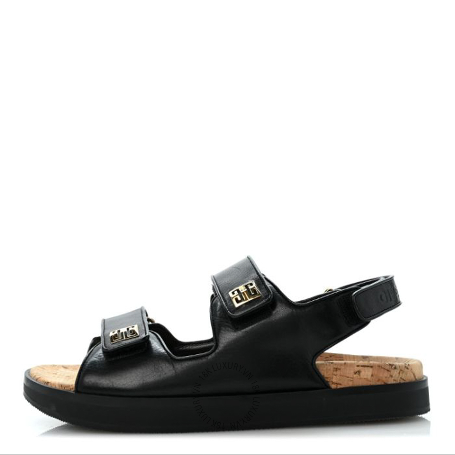 Dép Sandals Givenchy Calfskin 4G Strap Flat Sandals Black GVG05