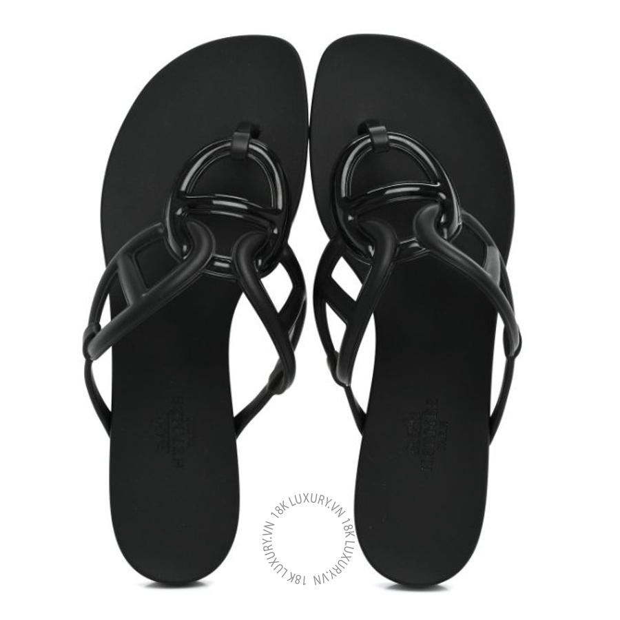 Dép xỏ ngón Hermes Rubber Egerie Sandals Black FGH066