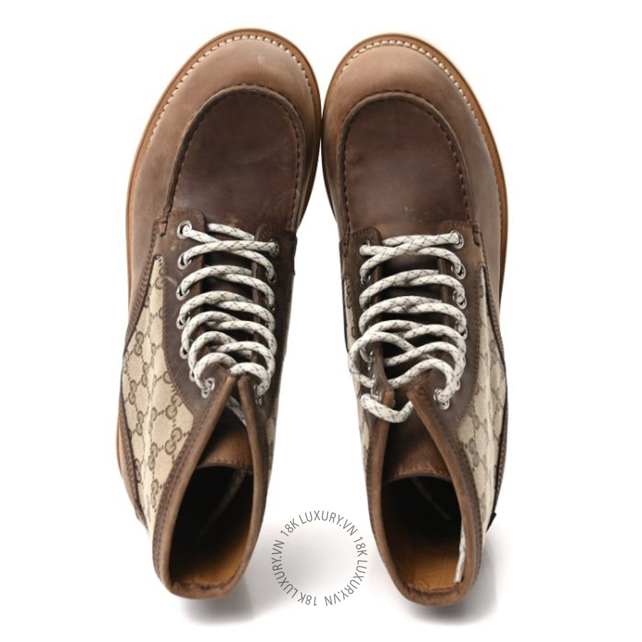 Giày Boot Gucci Garrett Calfskin Monogram Mens Ala Boots Beige Ebony Cuir TQT315