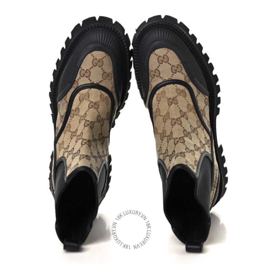 Giày Boot Gucci GG Supreme Monogram Ankle Booties Beige Ebony Black TQT083