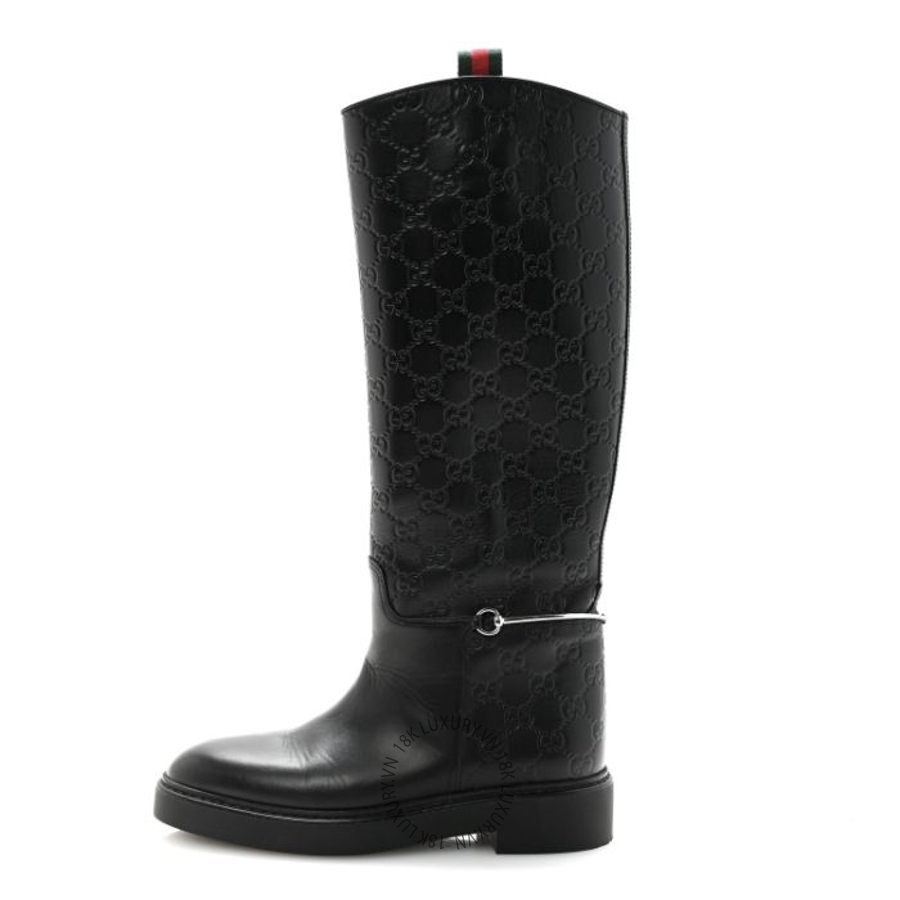 Giày Boot Gucci Guccissima Michelangelo Slim Horsebit Riding Boots Black TQT328