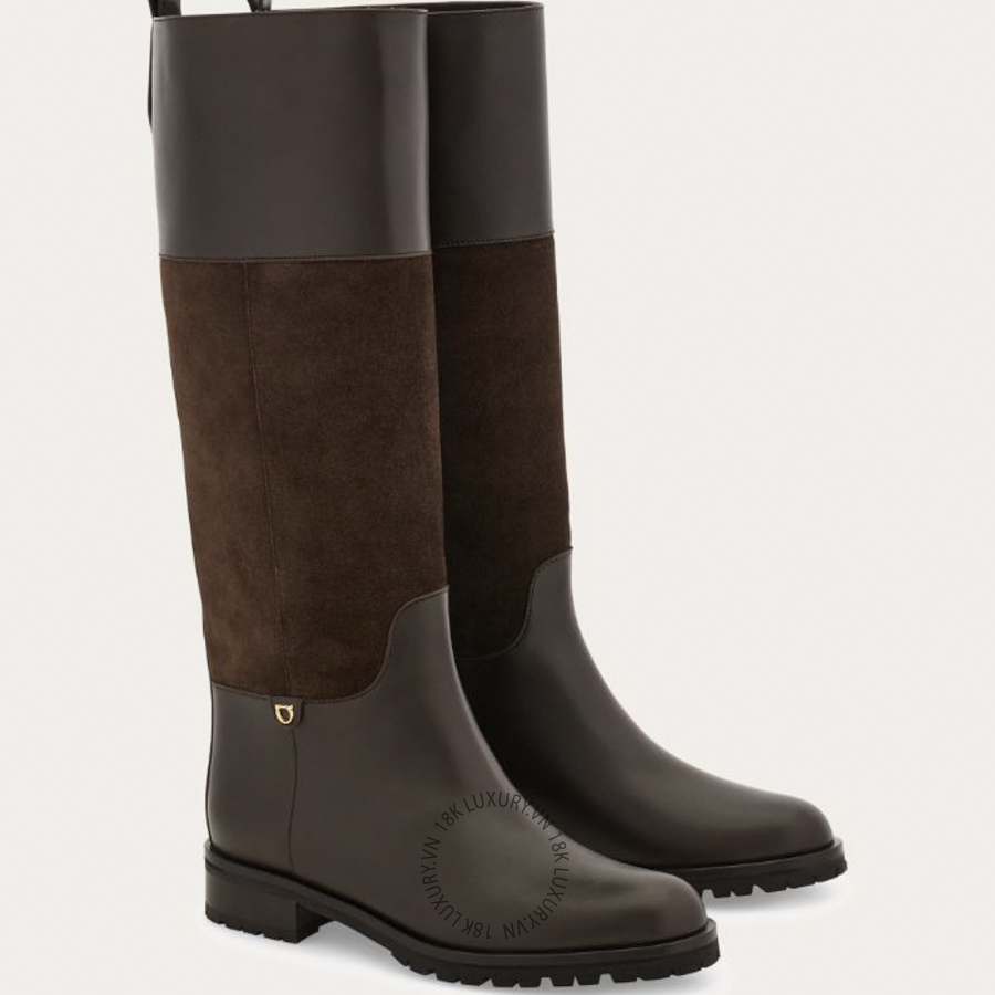 Giày Boot Salvatore Knee high Gancini ornament màu nâu 01M294798142 DSV190