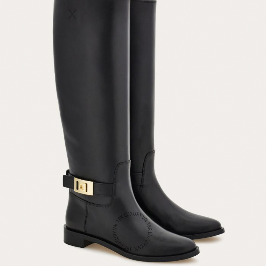 Giày Boot Salvatore Knee high with Hug buckle detail đen authentic 01K228784639 DSV181