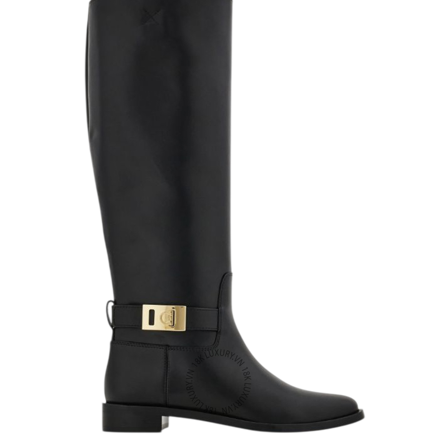 Giày Boot Salvatore Knee high with Hug buckle detail đen authentic 01K228784639 DSV181
