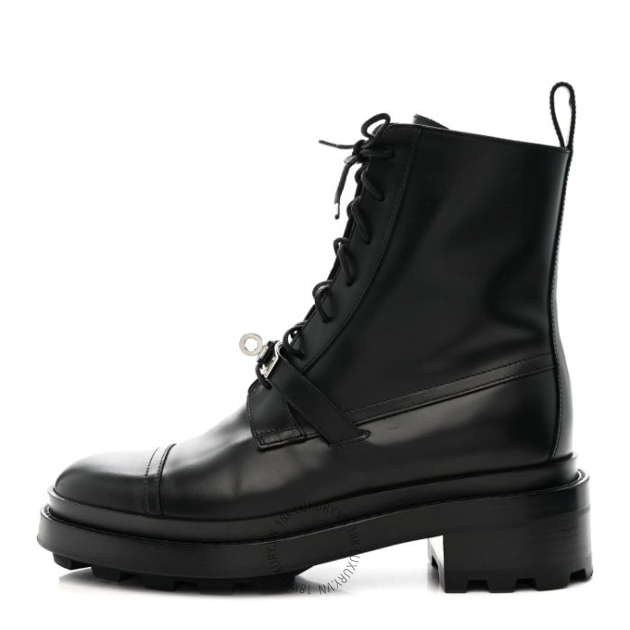 Giày Boots cao gót Hermes Glossed Calfskin Funk Ankle Boots Black FGH165