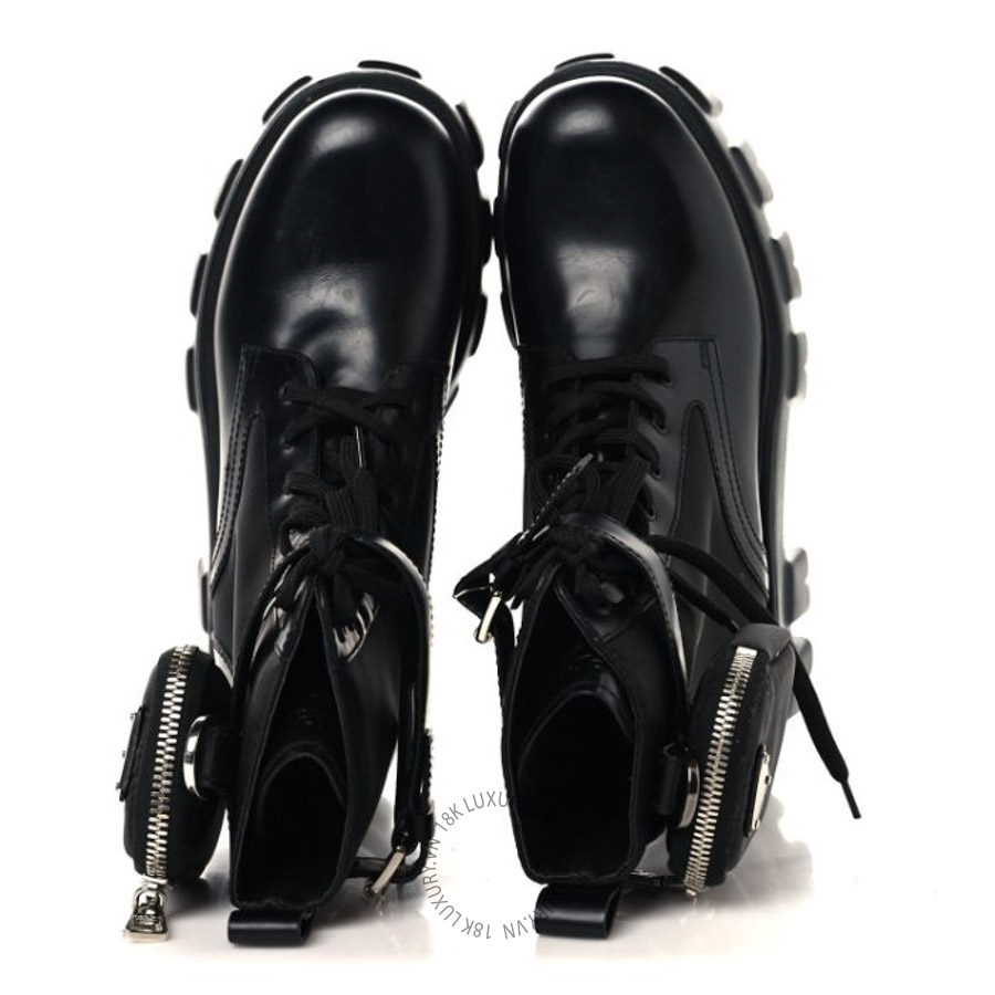 Giày Boots Prada Spazzolato Rois Nylon Metal Triangle Logo Monolith Pouch Pocket Boots Black PRG16