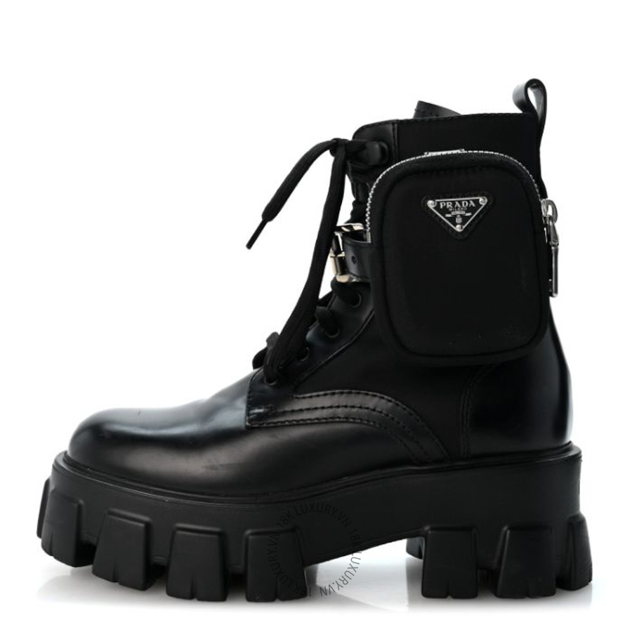 Giày Boots Prada Spazzolato Rois Nylon Metal Triangle Logo Monolith Pouch Pocket Boots Black PRG34